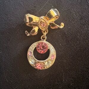 Vintage Elegant Gold and Pink Bow Brooch